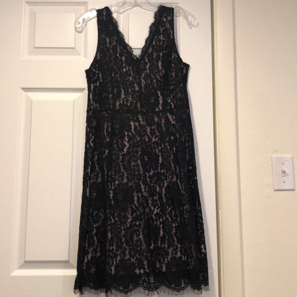 Beautiful black lace with nude liner Loft dress